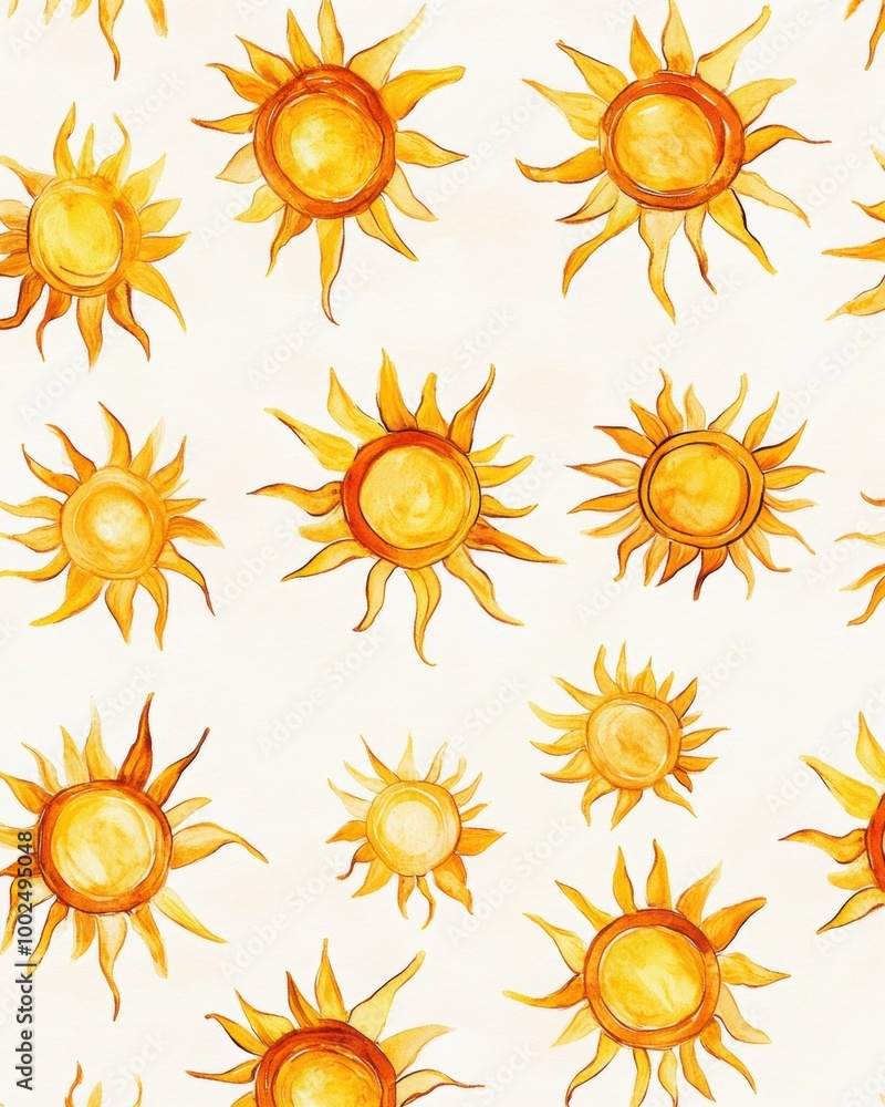 Watercolor Sun Pattern. Watercolor Sun Pattern.