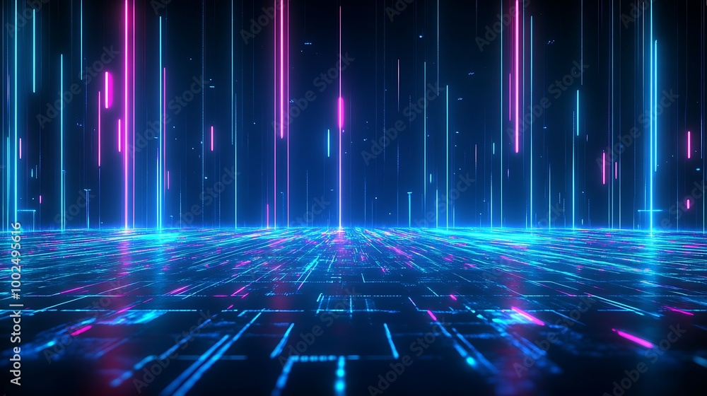 Futuristic digital background with neon lines, showcasing advanced technology and vibrant colors. Futuristic digital background with neon lines, showcasing advanced technology and vibrant colors.