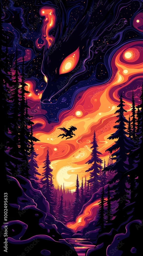 Fototapeta premium Dragon in the Night Sky