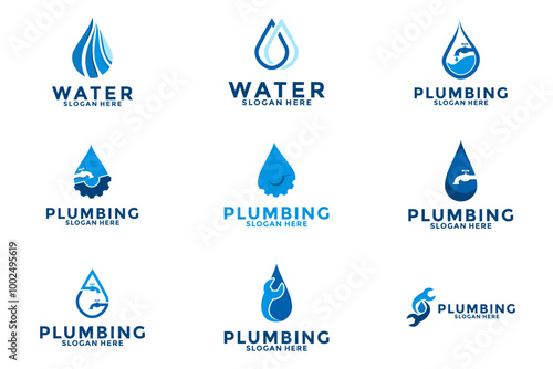 Set of Plumbing Water Logo Template Design Vector, Plumbing repair logo design template
