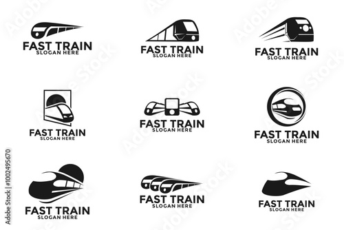 Set of Fast Train simple luxury logo template vector, Train logo original design set, modern railway railroad transport logo design