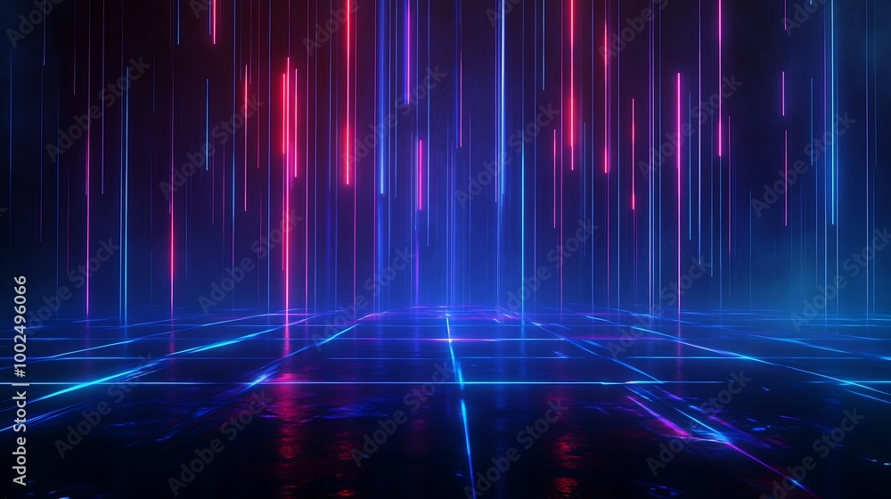 Futuristic digital background with vibrant neon lights and reflections, ideal for high-tech designs. Futuristic digital background with vibrant neon lights and reflections, ideal for high-tech designs.