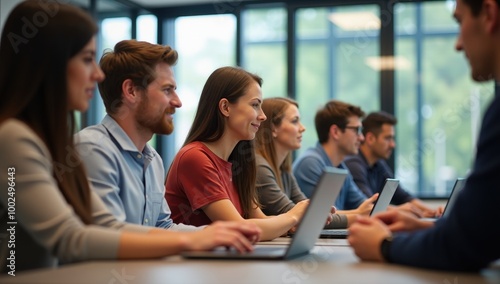 Students using laptops in class