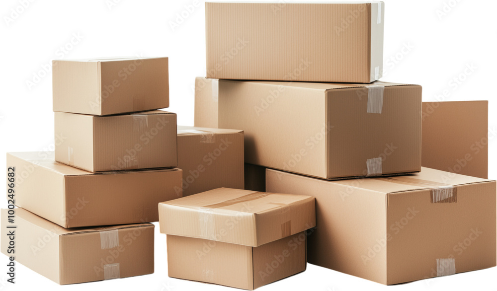 Delivery boxes, parcels stack isolated PNG on transparent background Delivery boxes, parcels stack isolated PNG on transparent background