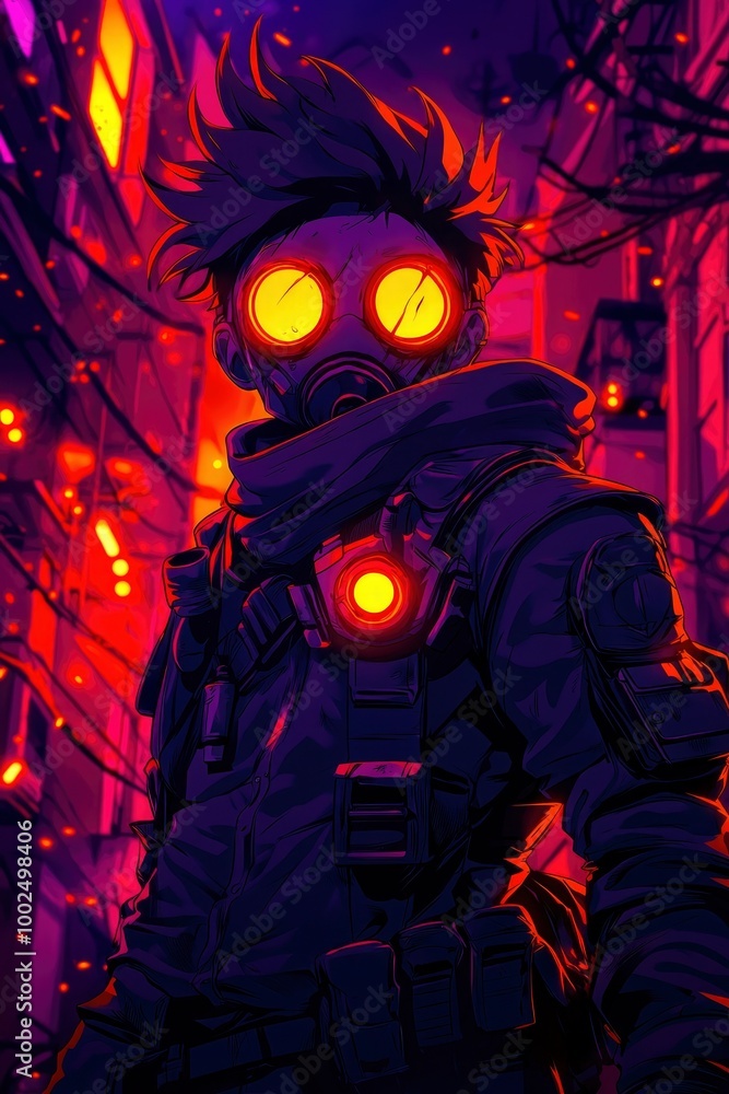 Cyberpunk Character in Gas Mask Cyberpunk Character in Gas Mask