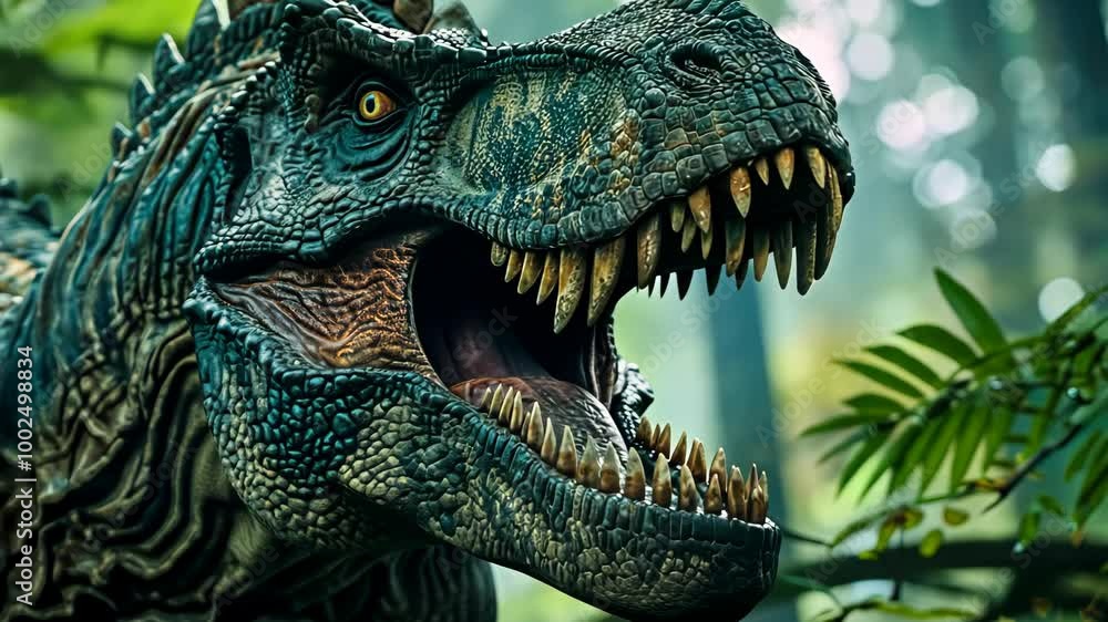 Tyrannosaurus rex roaring in a lush jungle Tyrannosaurus rex roaring in a lush jungle