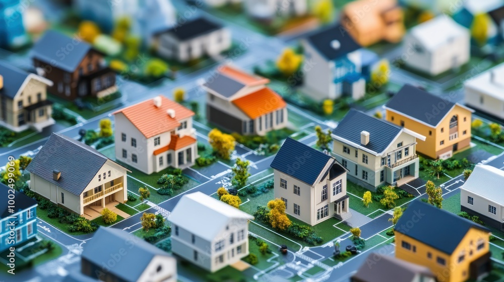 Miniature Model of a Suburban Neighborhood with Houses and Streets Miniature Model of a Suburban Neighborhood with Houses and Streets