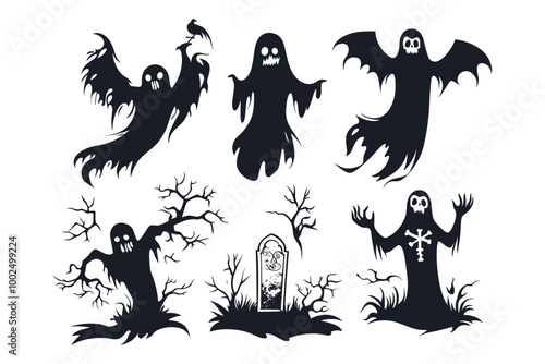 Spooky Ghost Silhouettes in the Night