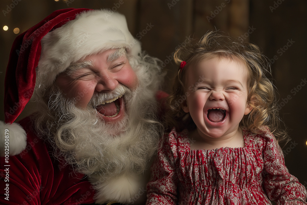 Child Laughing Happily with Santa Child Laughing Happily with Santa