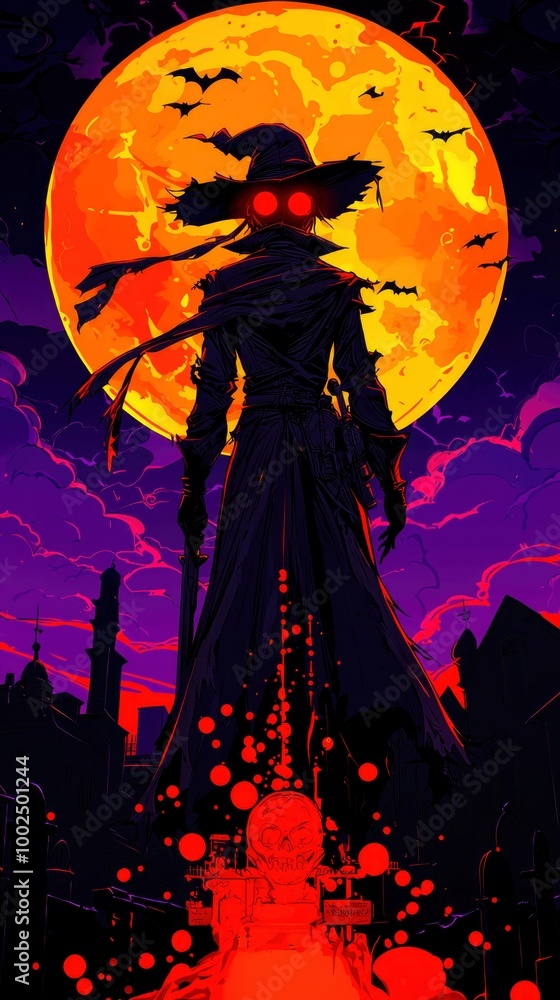 Dark Figure in a Red Moonlit Night Dark Figure in a Red Moonlit Night