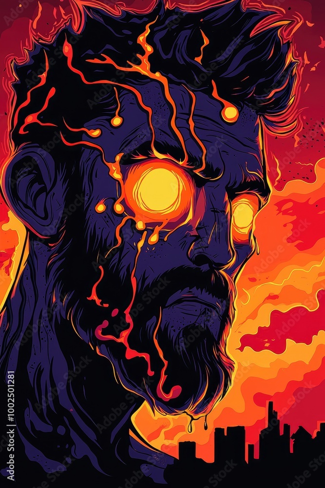 Man with Fire Eyes and Red Lava Dripping Down Face Man with Fire Eyes and Red Lava Dripping Down Face