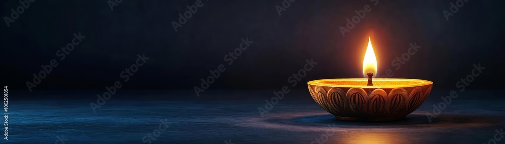 A lit oil lamp casting a warm glow in a dark setting. A lit oil lamp casting a warm glow in a dark setting.
