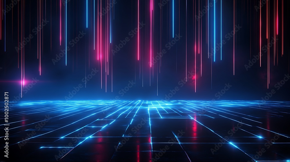 Futuristic digital landscape with glowing lines and neon colors creating a vibrant tech-inspired background. Futuristic digital landscape with glowing lines and neon colors creating a vibrant tech-inspired background.