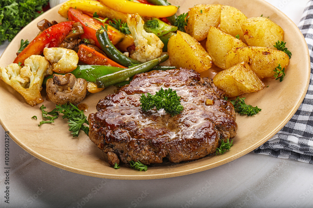 Roasted beef steak with potato Roasted beef steak with potato