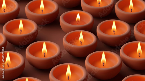 Diwali hertiage artistic seasonal festival concept . Rows of lit candles with warm.