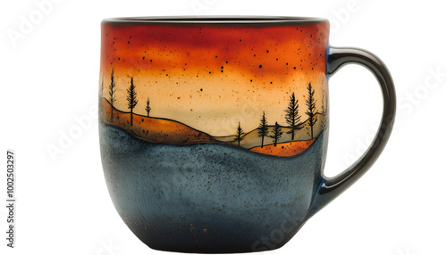 a mug with a landscape painted on it

 photo