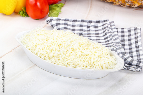 Steamed briani rice in the bowl photo