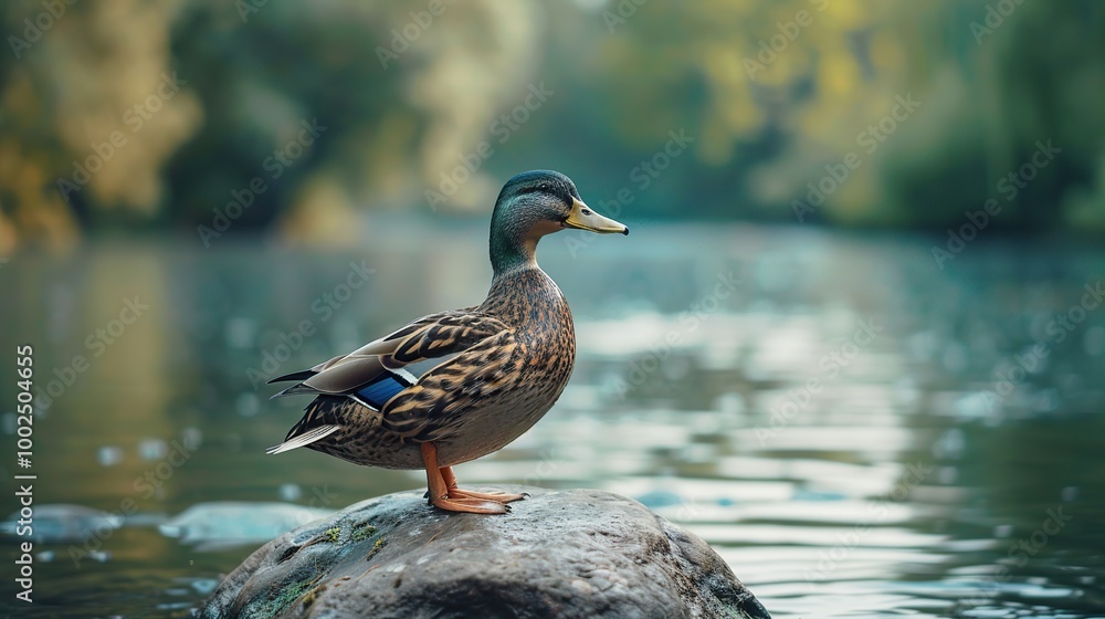 Duck on a Rock by a River Duck on a Rock by a River