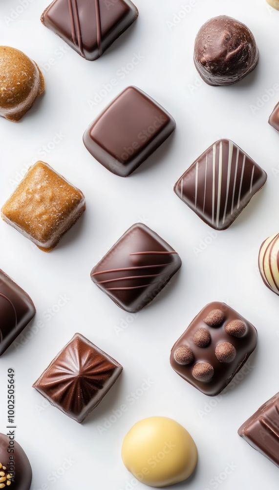Assortment of Gourmet Chocolates, Delectable and Decadent Treats in Artisanal Shapes and Textures. Assortment of Gourmet Chocolates, Delectable and Decadent Treats in Artisanal Shapes and Textures.