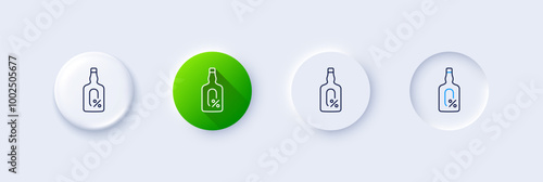 Alcohol free line icon. Neumorphic, Green gradient, 3d pin buttons. Whiskey bottle sign. Bar drink symbol. Line icons. Neumorphic buttons with outline signs. Vector