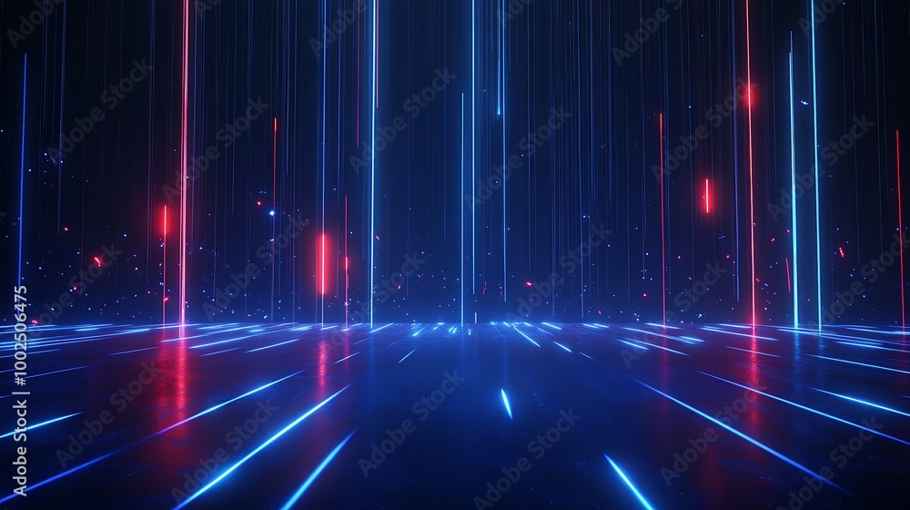 Futuristic digital landscape with vibrant blue and red light streaks creating a mesmerizing cyber atmosphere. Futuristic digital landscape with vibrant blue and red light streaks creating a mesmerizing cyber atmosphere.