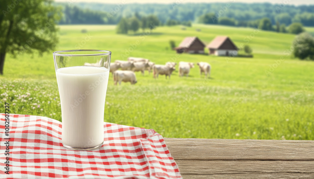 Fresh Milk with Farm Background Fresh Milk with Farm Background