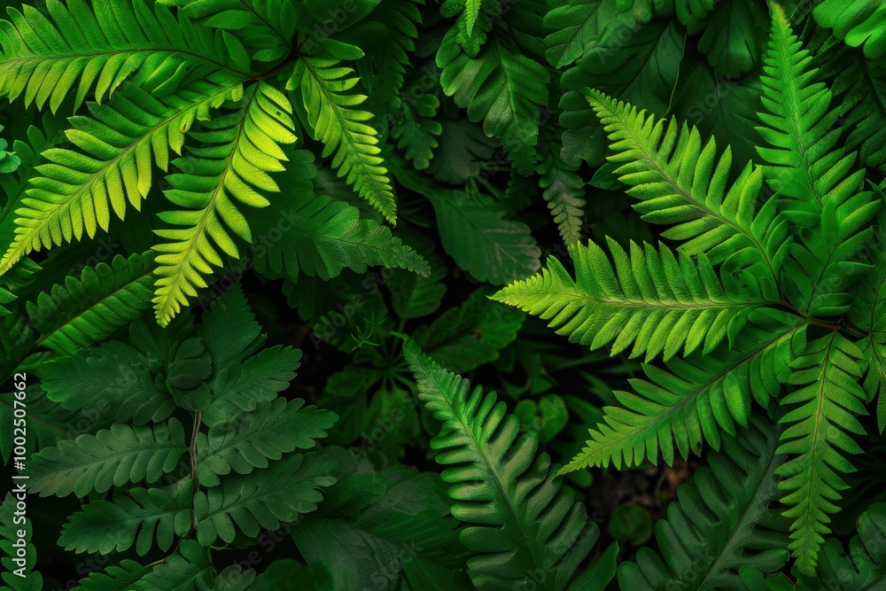 High-quality photo of green fern leaves with varying shapes and color High-quality photo of green fern leaves with varying shapes and color