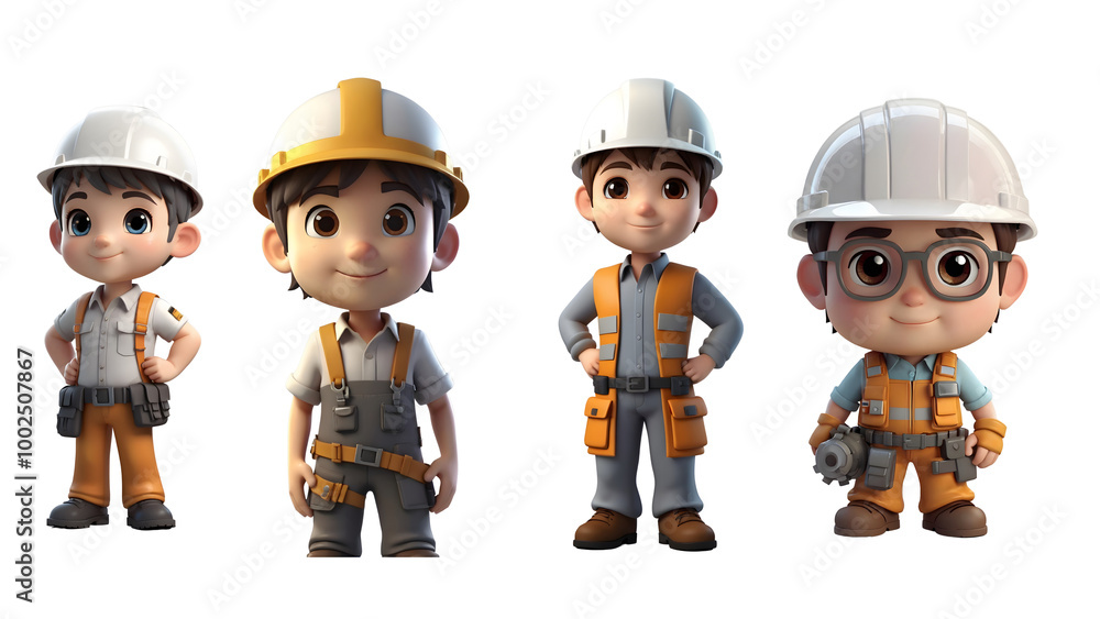 Adorable Cute 3D Cartoon Engineers Adorable Cute 3D Cartoon Engineers
