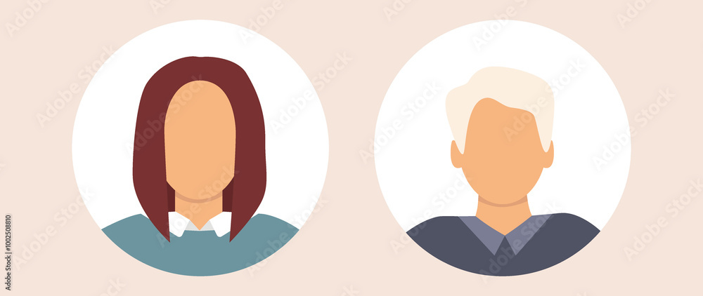 Flat illustration. Stylish profile of a woman and a man. Avatar, user profile, person icon, silhouette, profile picture. Suitable for social media profiles, icons... Flat illustration. Stylish profile of a woman and a man. Avatar, user profile, person icon, silhouette, profile picture. Suitable for social media profiles, icons...
