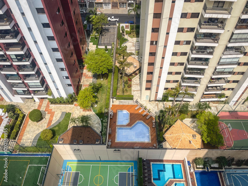 View from a top of a Appartment. Looking down at the gardens of the Appartments, at Tatuape, Sao Paulo, Brazil. photo