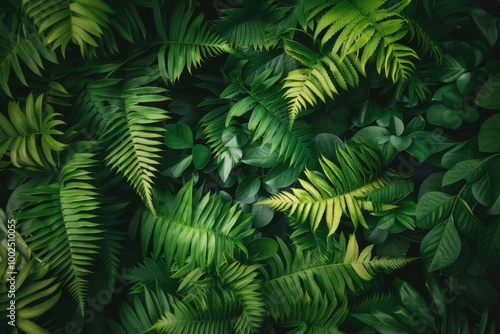 Lush Green Fern Leaves with Vibrant Foliage: Botanical Photography for Nature-Inspired Design