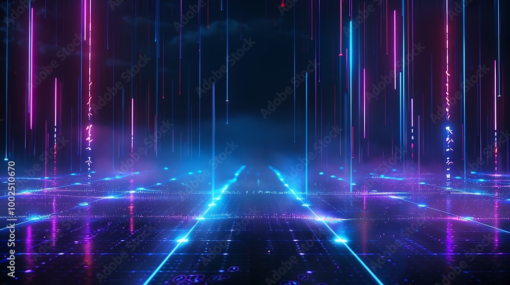 Futuristic neon grid with glowing lines and vibrant colors, creating an immersive digital landscape. Futuristic neon grid with glowing lines and vibrant colors, creating an immersive digital landscape.