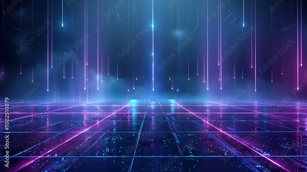 Futuristic neon landscape with glowing lines and particles, creating a vibrant digital atmosphere. Futuristic neon landscape with glowing lines and particles, creating a vibrant digital atmosphere.