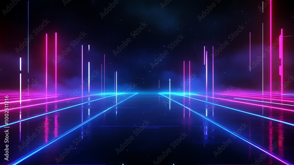 Futuristic neon landscape with vibrant colors and glowing lines, creating a thrilling digital atmosphere. Futuristic neon landscape with vibrant colors and glowing lines, creating a thrilling digital atmosphere.