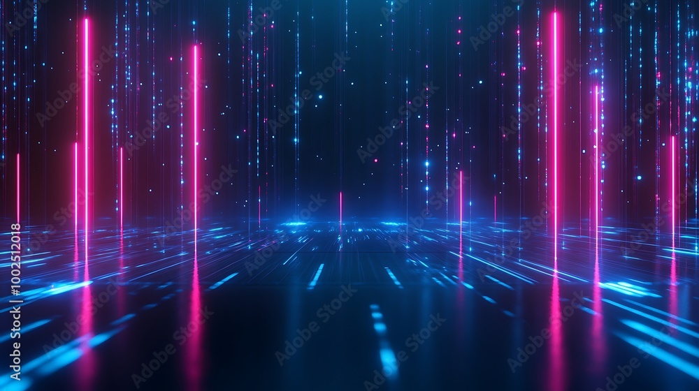 Futuristic neon light beams creating an immersive digital landscape with vibrant colors. Futuristic neon light beams creating an immersive digital landscape with vibrant colors.