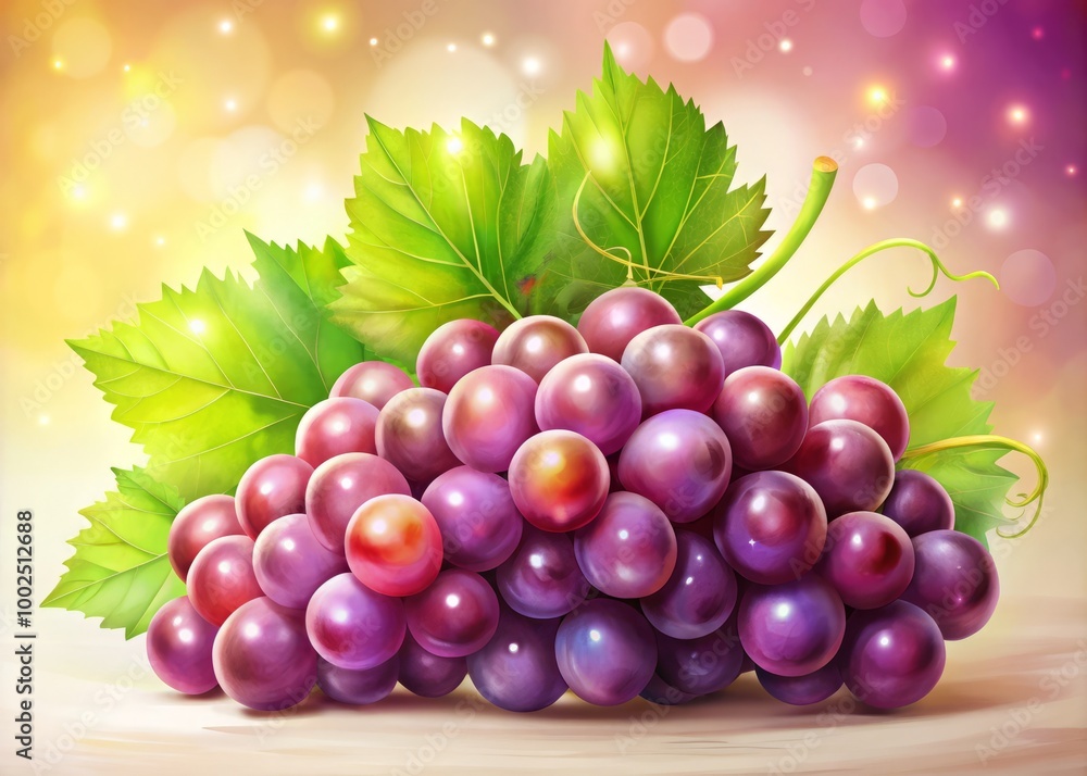 Lively flat-style illustration of plump, juicy grapes against a crisp white backdrop, featuring intricate highlights Lively flat-style illustration of plump, juicy grapes against a crisp white backdrop, featuring intricate highlights