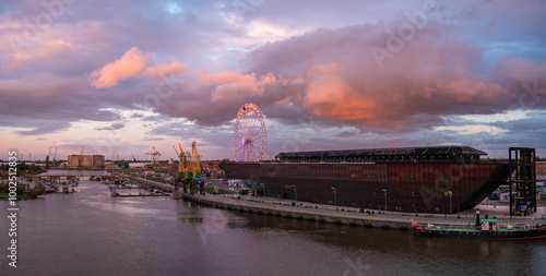 Evening panorama of the city of Szczeci in Poland