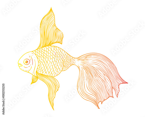 Vector tropical gold fish. Hand painted line exotic reef. Graphic tropical clip art isolated on background. Underwater illustration. For designers, invitations, decoration, postcards, wrapping pape