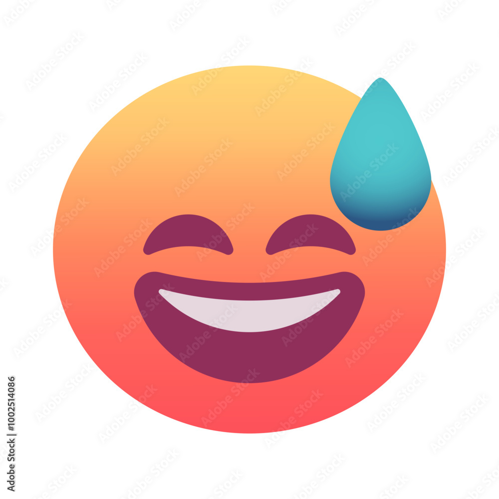 Grinning face with sweat emoji icon. Trendy colors, popular element for social media and digital designs. Emoticon, isolated element. Grinning face with sweat emoji icon. Trendy colors, popular element for social media and digital designs. Emoticon, isolated element.