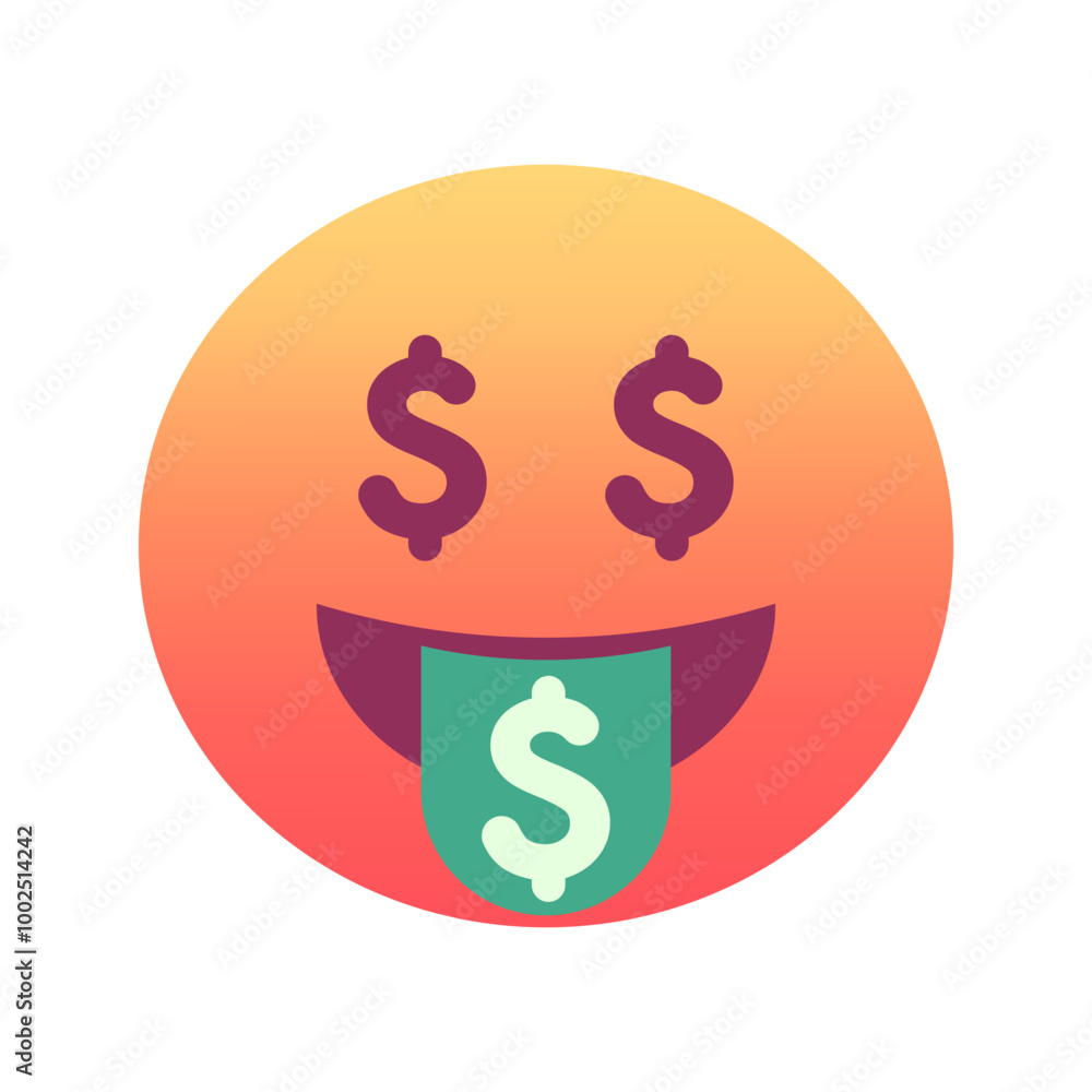 Money-mouth face emoji icon. Trendy colors, popular element for social media and digital designs. Emoticon, isolated element. Money-mouth face emoji icon. Trendy colors, popular element for social media and digital designs. Emoticon, isolated element.