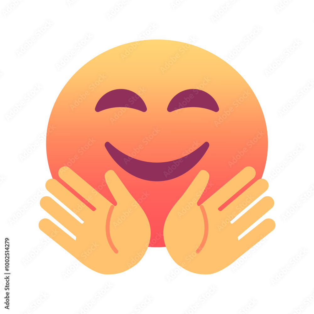Smiling face with open hands emoji icon. Trendy colors, popular element for social media and digital designs. Emoticon, isolated element. Smiling face with open hands emoji icon. Trendy colors, popular element for social media and digital designs. Emoticon, isolated element.