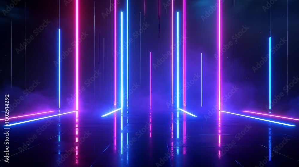 Futuristic neon lights create a vibrant and colorful atmosphere, perfect for backgrounds and creative projects. Futuristic neon lights create a vibrant and colorful atmosphere, perfect for backgrounds and creative projects.