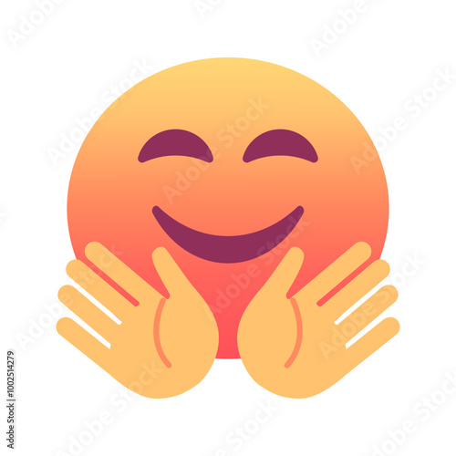 Smiling face with open hands emoji icon. Trendy colors, popular element for social media and digital designs. Emoticon, isolated element.