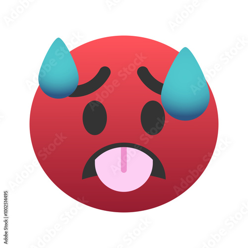 Hot face emoji icon. Trendy colors, popular element representing heat or attraction, frequently used in social media. Emoticon, isolated element.