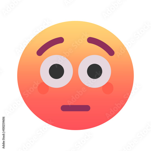 Flushed face emoji icon. Trendy colors, popular element conveying embarrassment or excitement, commonly used in social media. Emoticon, isolated element.