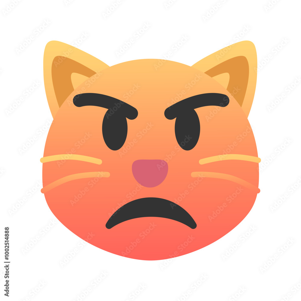 Pouting cat emoji icon. Trendy colors, popular element representing disappointment and sass, widely used in social media. Emoticon, isolated element. Pouting cat emoji icon. Trendy colors, popular element representing disappointment and sass, widely used in social media. Emoticon, isolated element.