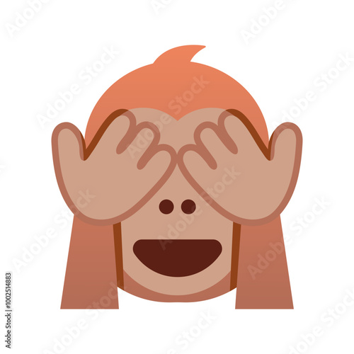 See-no-evil monkey emoji icon. Trendy colors, popular element symbolizing innocence and secrecy, commonly used in social media. Emoticon, isolated element.