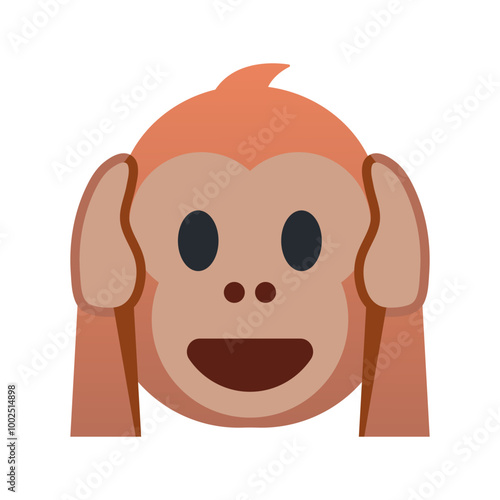 Hear-no-evil monkey emoji icon. Trendy colors, popular element representing discretion and innocence, widely used in social media. Emoticon, isolated element.