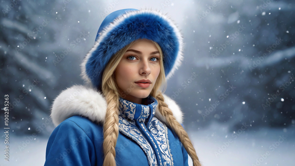 Portrait of the Snow Maiden in winter forest Portrait of the Snow Maiden in winter forest