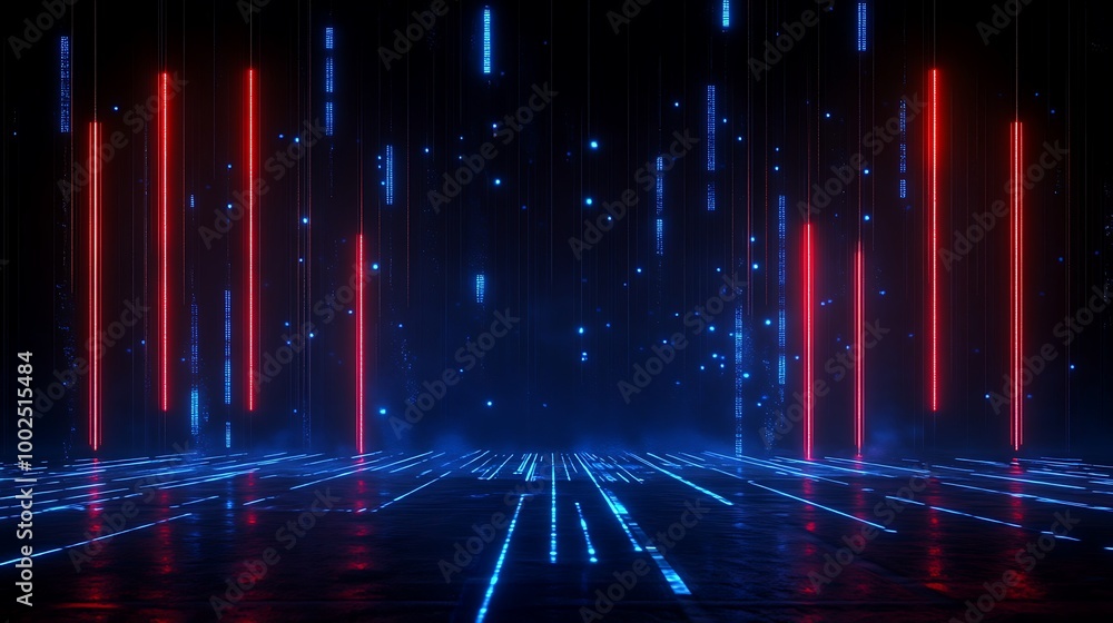 Futuristic neon lights create an immersive digital environment with vibrant colors. Futuristic neon lights create an immersive digital environment with vibrant colors.
